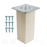 Noga bukowa 12 CM, nóżka drewniana buk kwadrat, zestaw z blachą i wkrętami - 5