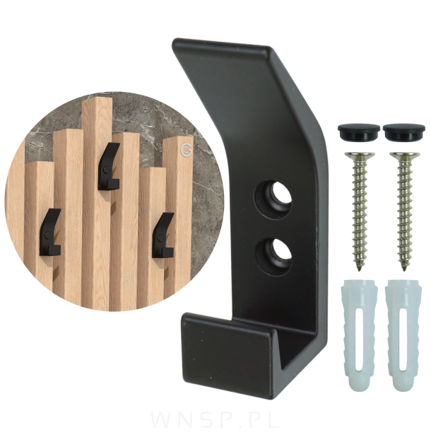 Haczyk podwójny, wieszak przykręcany na lamele, loft, czarny