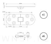Zawias maszynowy do wkładek stołu 6 otworowy, 80 x 30 mm, czarny - 2