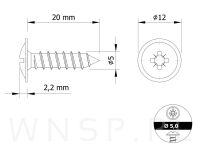 Zestaw wkrętów montażowych 5,0 x 20 mm, ocynk czarny - 2