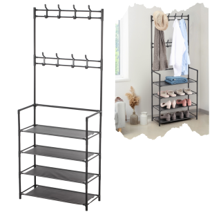 Stojak, wieszak z 4 półkami z włókniny, loft do przedpokoju