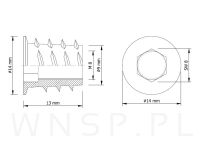 Mufa M8 X 13 mm - Nakrętka do drewna typ DC - 2