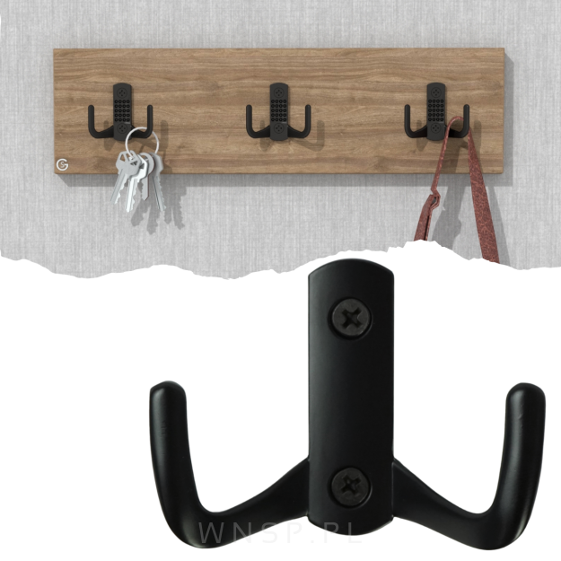 Haczyk 2 ramienny  wieszak przykręcany, czarny