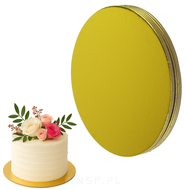Podkład pod tort 5 sztuk Ø 28 cm okrągły, dekoracja na urodziny gruby sztywny złoty/srebrny