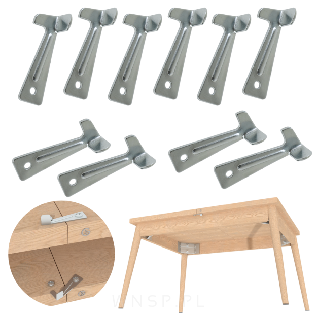 Haczyki do blatów 100 sztuk, zaczep spinający do wkładek stołu, klamra do blatu