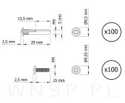 100 x Złącze meblowe śrubowe Ø 5 mm M4 (30 - 40 MM) do szafek, płyt meblowych - 4