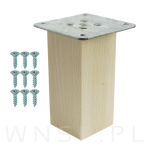 Noga bukowa 10 CM, nóżka drewniana buk kwadrat, zestaw z blachą i wkrętami - 5