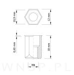 Nitonakrętka M8 x 18 MM, sześciokątna z mini stożkiem - 5