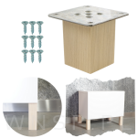 Nogi bukowe 6 CM, nóżki kwadratowe drewniane buk, zestaw z blachami i wkrętami - 5