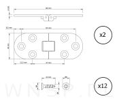 Zawias maszynowy 2 sztuki do wkładek stołu 6 otworowy, 80 x 30 mm, czarny - 2