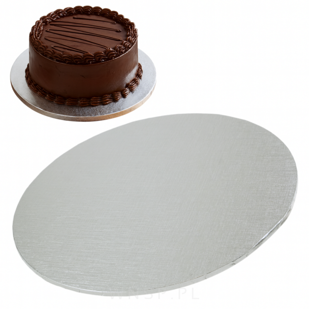 Mocny podkład pod tort Ø 28 cm okrągły MDF, dekoracja na urodziny sztywny srebrny