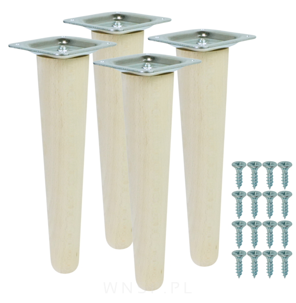 4x Noga bukowa prosta UNIQ 25 CM z blachą montażową