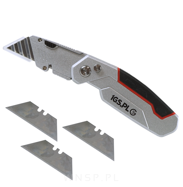 NÓŻ METALOWY Z WYMIENNYM OSTRZEM TRAPEZOWYM NOŻYK TRAPEZOWY Z WKRĘTAKIEM SKŁADANY