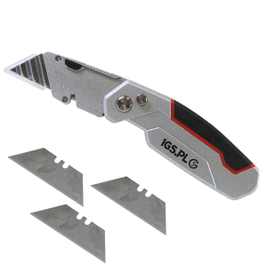 NÓŻ METALOWY Z WYMIENNYM OSTRZEM TRAPEZOWYM NOŻYK TRAPEZOWY Z WKRĘTAKIEM SKŁADANY