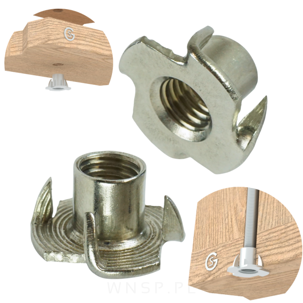 Nakrętka pazurkowa wbijana M10 X 13 mm kłowa 10 sztuk, wbijana do drewna