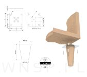 Nogi bukowe 6 CM, nóżki drewniane buk stożek, zestaw z blachami i wkrętami - 2