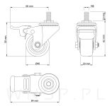 Kółko obrotowe z hamulcem Ø 40 mm, gumowane czarne z trzpieniem M8 x 15 mm - 2