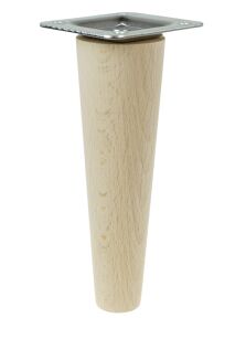 Noga bukowa prosta, stożek 20 cm surowa z blachą montażową