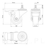 Kółko obrotowe z hamulcem Ø 50 mm, gumowane czarne z trzpieniem M8 x 15 mm - 3