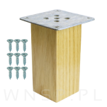 Noga dębowa 10 CM, nóżka drewniana dąb lakier kwadrat, zestaw z blachą i wkrętami - 5