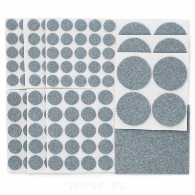 PODKŁADKI FILCOWE POD KRZESŁA, MEBLE, NOGI SAMOPRZYLEPNE ZESTAW 148 SZT SZARY FILC