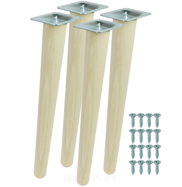4x Noga bukowa skośna UNIQ 45 CM z blachą montażową