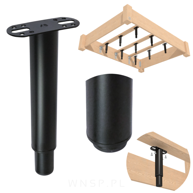 Noga stalowa regulowana 20 - 35 cm z blachą montażową, czarna