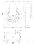 Rolka stała Ø 125 mm, gumowana czarna z podstawą w kolorze czarnym - 3