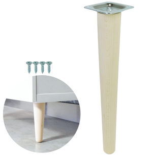 Noga bukowa prosta UNIQ 45 cm z blachą montażową, surowa