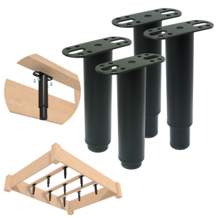 4x Noga stalowa regulowana 15 - 25 cm z blachą montażową, czarna