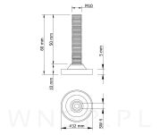 Regulator, nóżka, stopka meblowa M10 X 60 MM - 3
