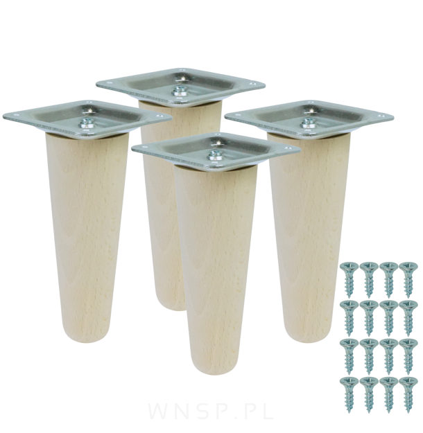 4x Noga bukowa prosta UNIQ 12 CM z blachą montażową