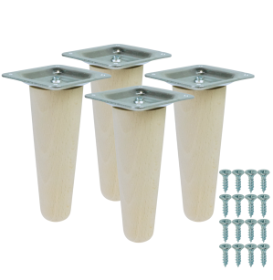 4x Noga bukowa prosta UNIQ 12 CM z blachą montażową