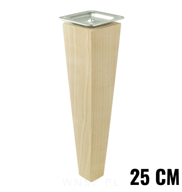 Nóżka bukowa trapez do mebli prosta 25 cm z blachą