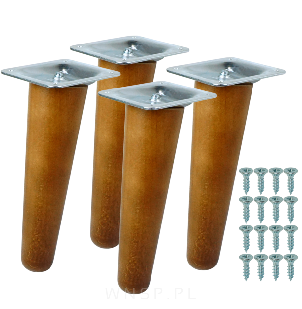 4x Noga bukowa skośna UNIQ 15 CM z blachą montażową