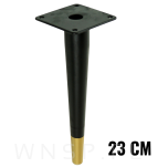 Noga stalowa stożek 23 cm cm, z blachą montażową, czarna matowa + mosiądz - 4