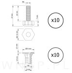 Stopka meblowa regulator do mebli zestaw 10 sztuk, nóżki do mebli M6 z gniazdem - 2