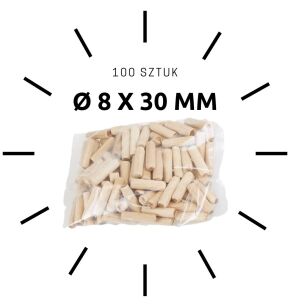 100 X kołek drewniany meblowy ø 8 X 30 mm