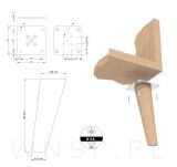 Nogi bukowe 13 CM skośne nóżki drewniane stożek zestaw z blachami, wkrętami - 2