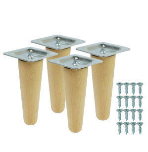 4x Noga bukowa prosta UNIQ 8 CM z blachą montażową