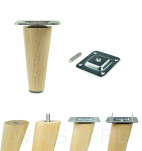 Noga bukowa prosta, stożek 10 cm surowa z blachą montażową - 12