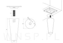 Noga bukowa prosta, stożek 10 cm surowa z blachą montażową - 3