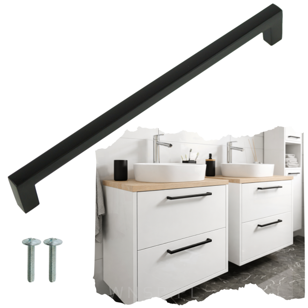 Uchwyt meblowy 224 mm Quadro, czarny, loft do szafki szuflady kuchennej