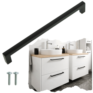 Uchwyt meblowy 224 mm Quadro, czarny, loft do szafki szuflady kuchennej