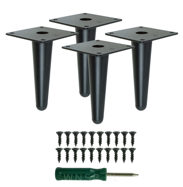 Nogi stalowe proste 13 cm, zestaw z wkrętami, czarne matowe