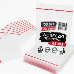 Woreczki strunowe 100 sztuk, mocne torebki zamykane 120 x 180 mm, grube 50 mic