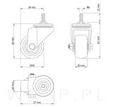 Kółko obrotowe Ø 40 mm, gumowane czarne z trzpieniem M6 x 15 mm - 3