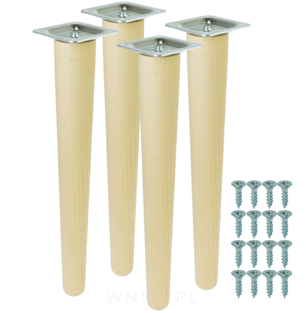4x Noga bukowa prosta UNIQ 40 CM z blachą montażową