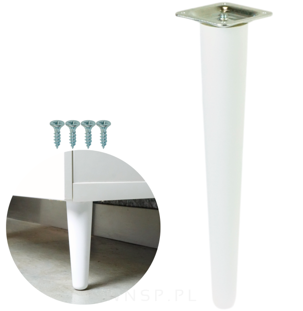 Noga bukowa prosta UNIQ 45 cm z blachą montażową, biała