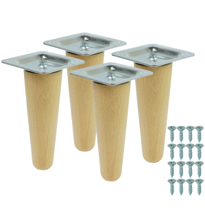 4x Noga bukowa prosta UNIQ 15 CM z blachą montażową